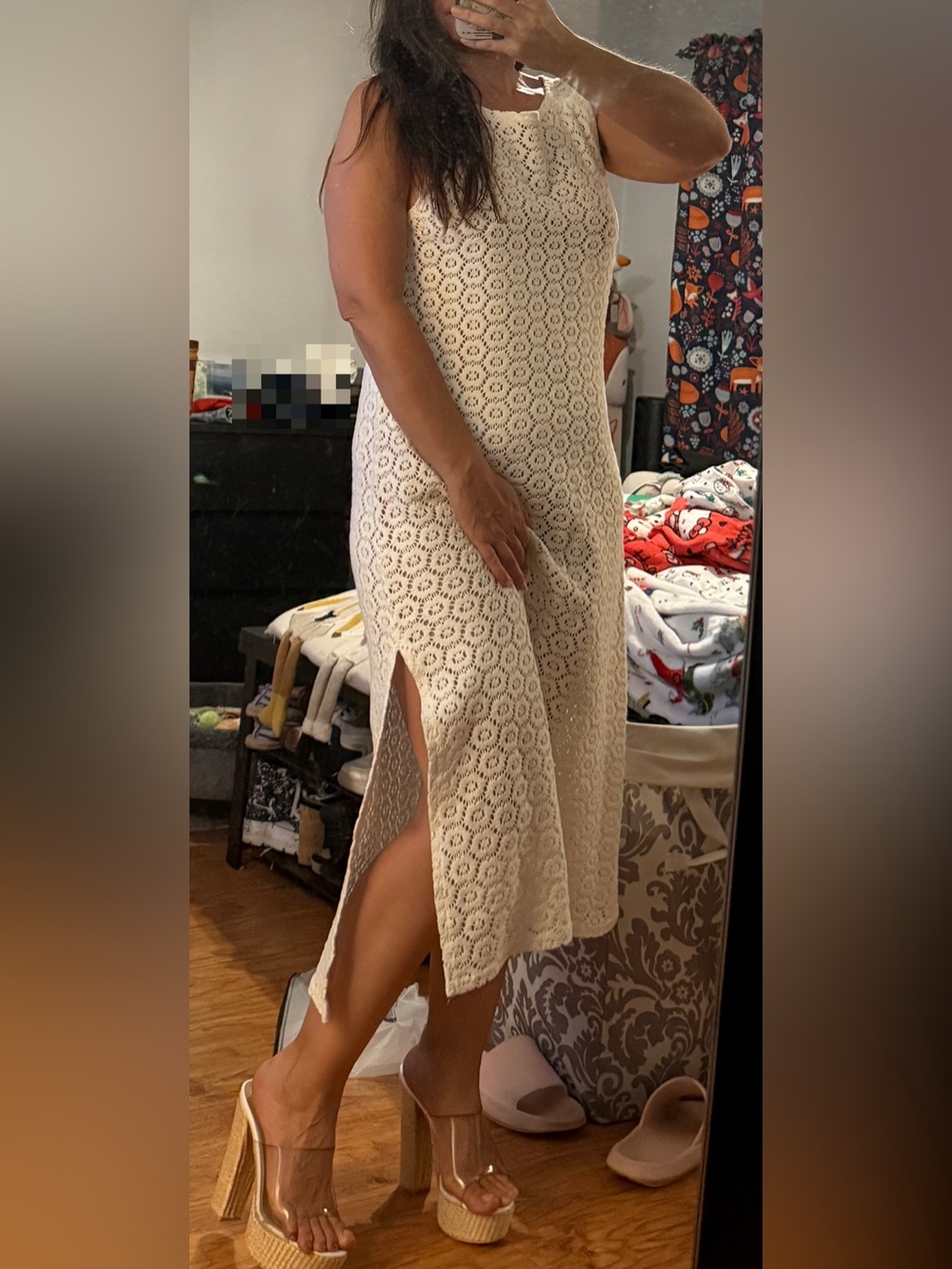iris Cream Crochet Maxi Dress with Side Slits